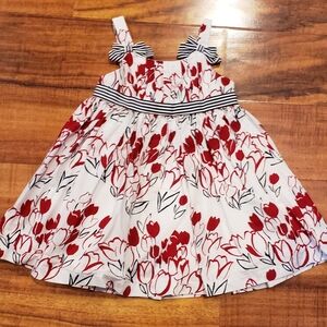 Janie and Jack EUC 12-18 months ivory/red/navy floral tulip print dress
